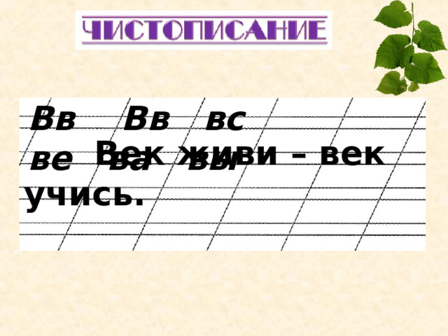 Вв Вв вс ве ва вы  Век живи – век учись. 