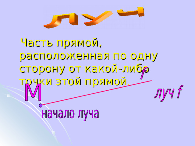  Часть прямой, расположенная по одну сторону от какой-либо точки этой прямой . 