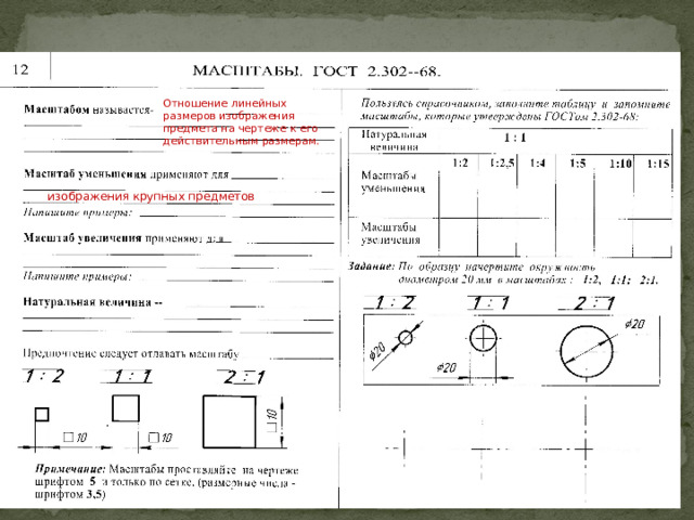 Отношение линейных размеров изображения объекта на чертеже к действительным размерам объекта