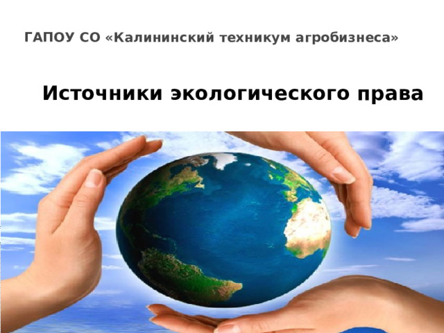ГАПОУ СО «Калининский техникум агробизнеса»   Источники экологического права 