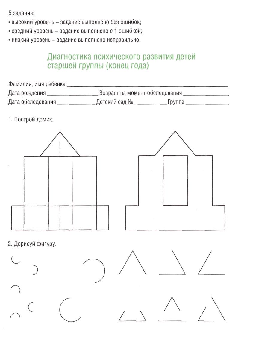 Фронтальная диагностика психического развития детей старшей группы в начале  и в конце учебного года