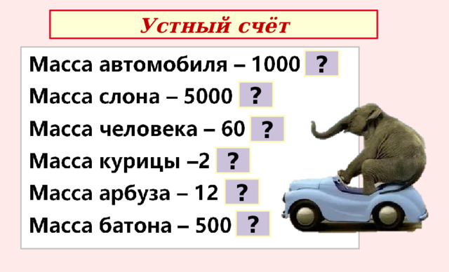 Устный счёт ? ? ? ? ? ? 