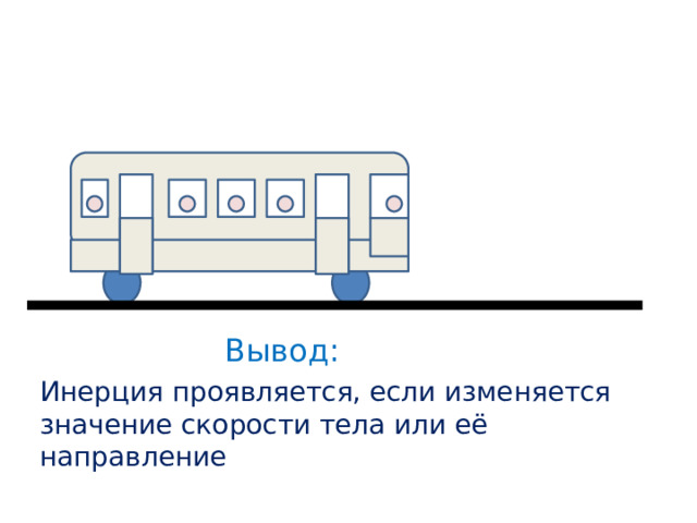 Зарядка Вывод: Инерция проявляется, если изменяется значение скорости тела или её направление 