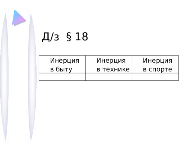 Д/з § 18 Инерция в быту Инерция в технике Инерция в спорте 