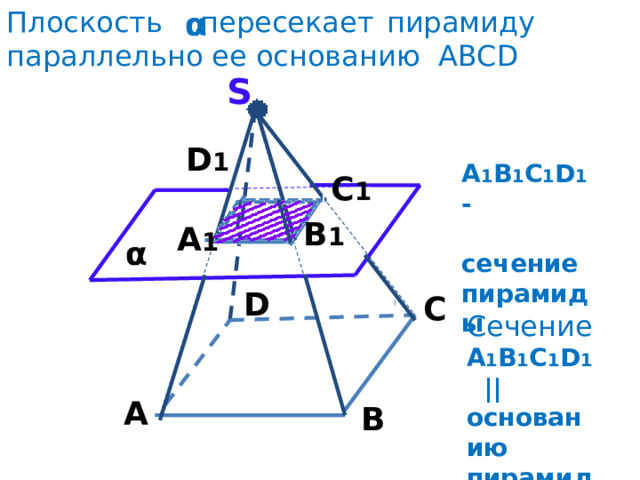 Площадь сечения пирамиды плоскостью