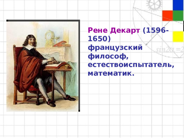 Рене Декарт (1596-1650) французский философ, естествоиспытатель, математик. 