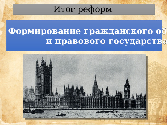 Итог реформ Формирование гражданского общества и правового государства 