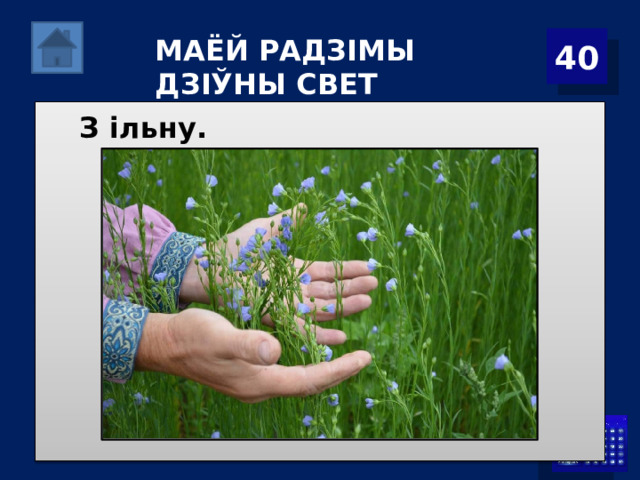 40 МАЁЙ РАДЗІМЫ ДЗІЎНЫ СВЕТ З ільну. 