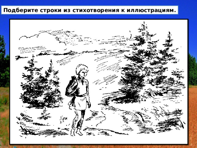 Подберите строки из стихотворения к иллюстрациям. 