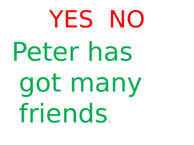 YES NO Peter has got many friends . 