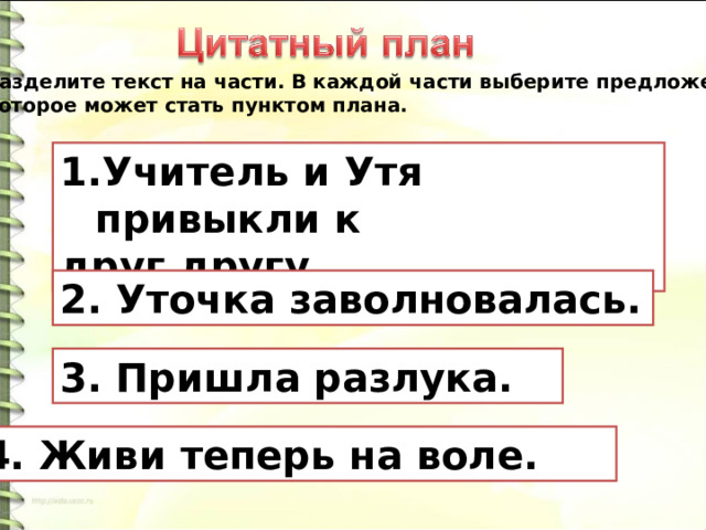 Составьте цитатный план к тексту из четырех пунктов