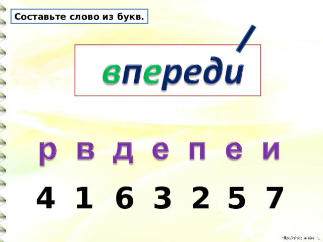Составьте слово из букв. 1 2 3 4 5 6 7 