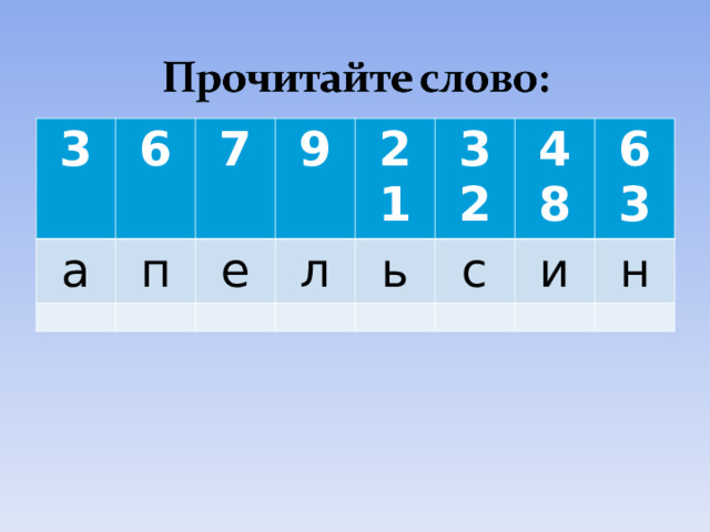 3 а 6 п 7 9 е л 21 32 ь с 48 63 и н 