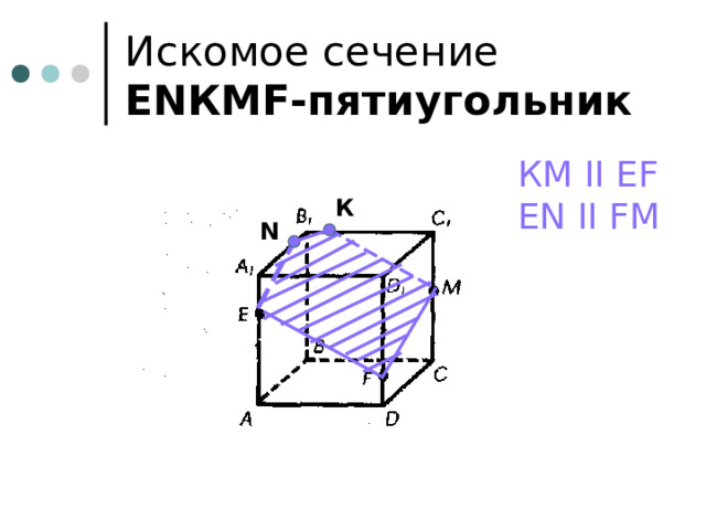 Искомое сечение  Е N КМ F -пятиугольник КМ II Е F Е N  II  F М К N 