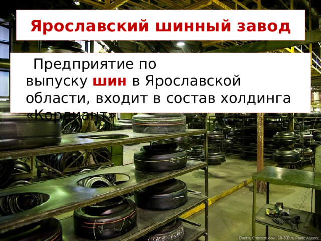Ярославский шинный завод  Предприятие по выпуску  шин  в Ярославской области, входит в состав холдинга «Кордиант». 
