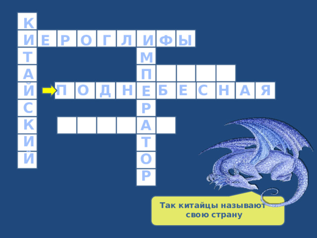 К И Т А Й С К И Й Е Р О Г Л И Ф Ы  М П Е Р А Т О Р П О Д Н Б Е С Н А Я Так китайцы называют свою страну 