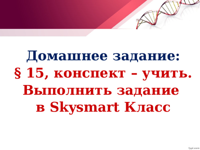 Домашнее задание: § 15, конспект – учить. Выполнить задание в Skysmart Класс 