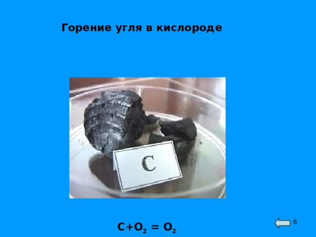 Горение угля в кислороде  С+О 2 = О 2 