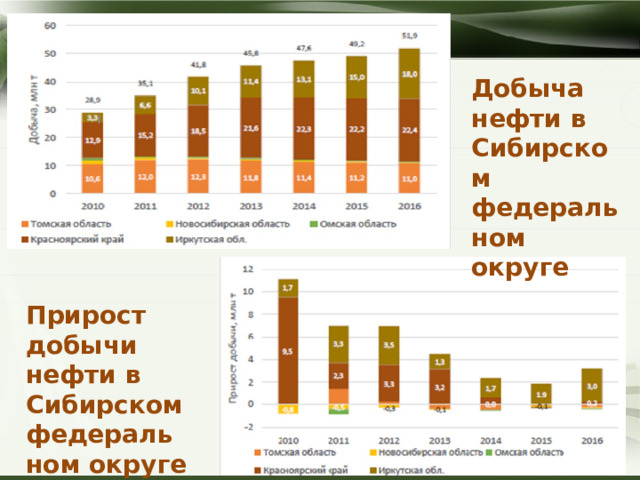 Добыча нефти в Сибирском федеральном округе Прирост добычи нефти в Сибирском федеральном округе 