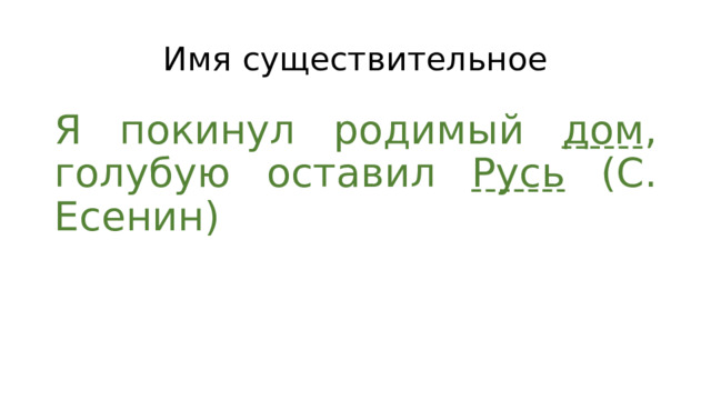 Имя существительное Я покинул родимый дом , голубую оставил Русь (С. Есенин) 