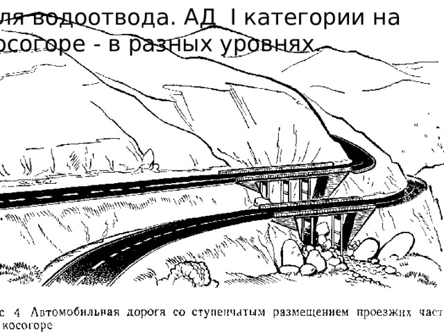 Для водоотвода. АД I категории на косогоре - в разных уровнях. 