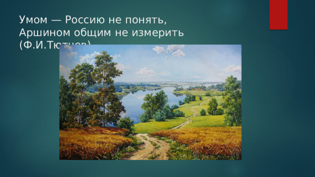 Умом — Россию не понять,  Аршином общим не измерить (Ф.И.Тютчев) 