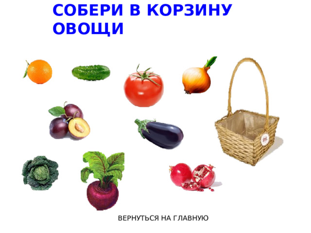 СОБЕРИ В КОРЗИНУ ОВОЩИ ВЕРНУТЬСЯ НА ГЛАВНУЮ 