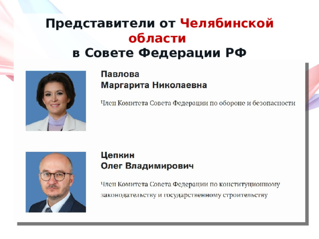 Представители от Челябинской области в Совете Федерации РФ 