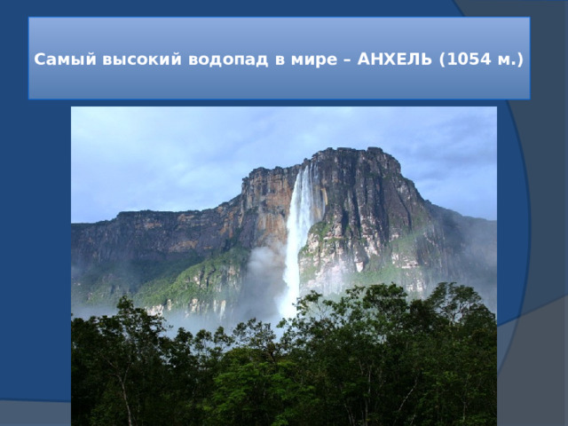 Самый высокий водопад в мире – АНХЕЛЬ (1054 м.)   