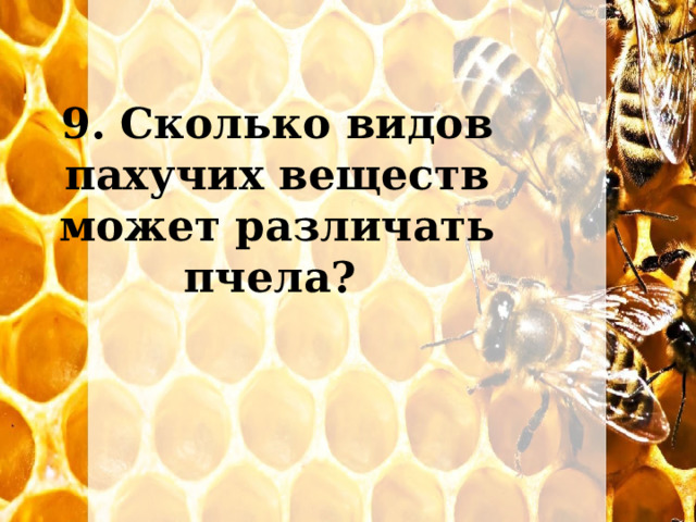 9. Сколько видов пахучих веществ может различать пчела? 