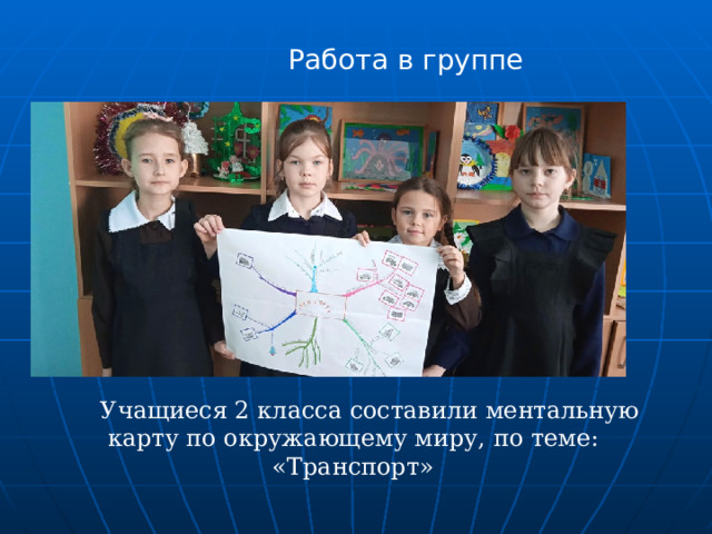Работа в группе Учащиеся 2 класса составили ментальную карту по окружающему миру, по теме: «Транспорт»  