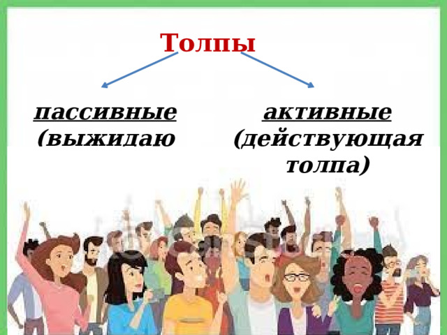 Толпы пассивные (выжидающие) активные (действующая толпа) 