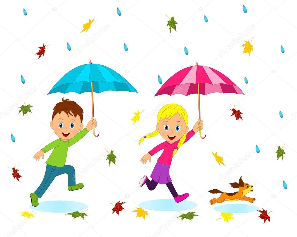 Мальчик и девочка под зонтиком