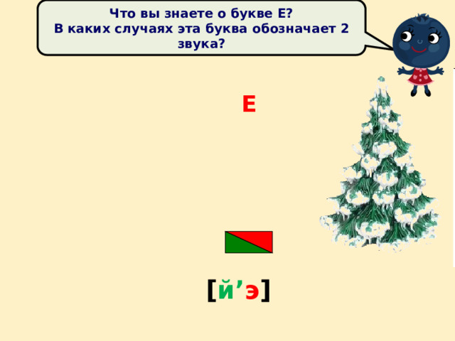 Что вы знаете о букве Е? В каких случаях эта буква обозначает 2 звука? Е [ й’ э ] 