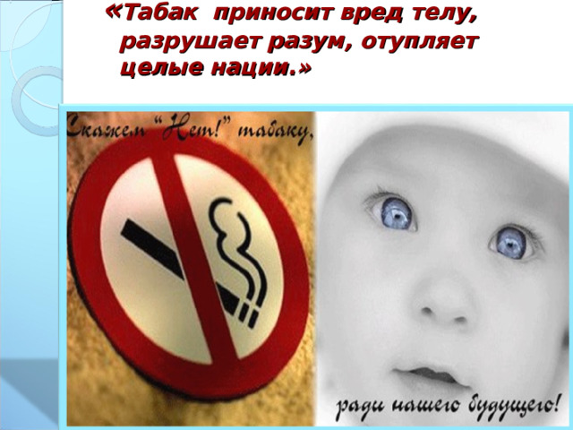 « Табак приносит вред телу, разрушает разум, отупляет целые нации.»  Оноре де Бальзак 