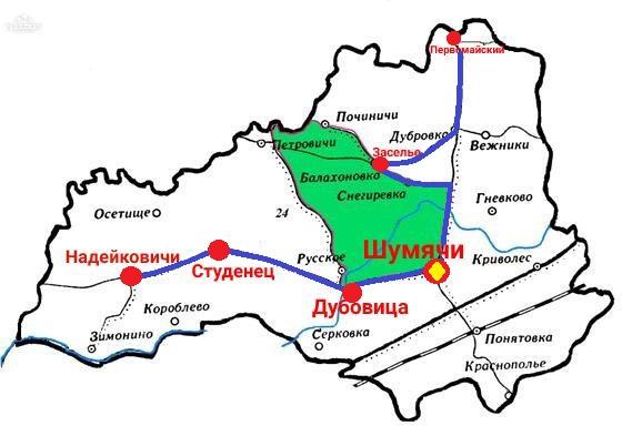 Карта шумячского района смоленской области подробная с деревнями