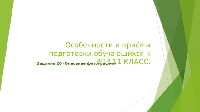 Особенности и приёмы подготовки обучающихся к ВПР.11 КЛАСС. Задание 20 (Описание фотографии) 