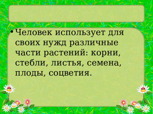 Схема как человек использует растения