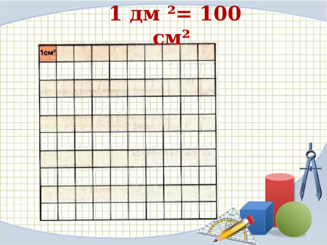 1 дм ²= 100 см² 