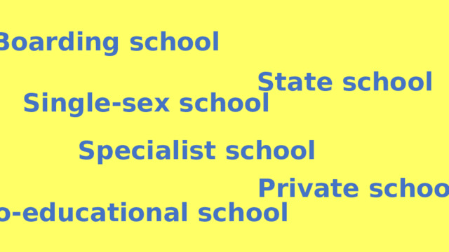 Boarding school State school Single-sex school Specialist school Private school Co-educational school 