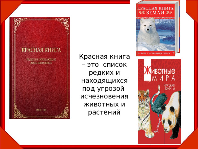 Красная книга – это список редких и находящихся под угрозой исчезновения животных и растений  