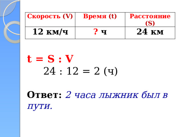 Нахождение времени. Задачи на нахождение времени 3 класс. S расстояние.