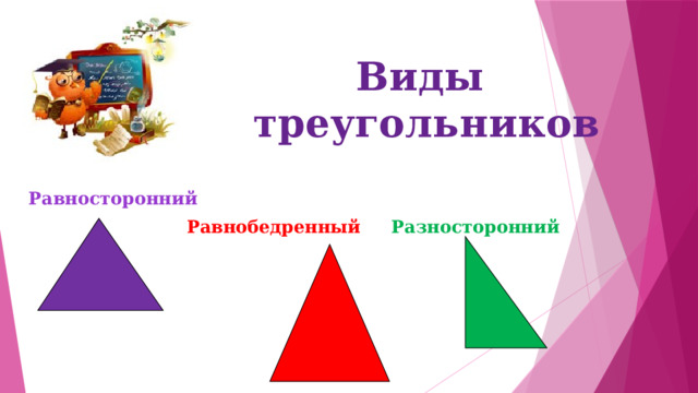 Виды треугольников Равносторонний   Равнобедренный   Разносторонний 