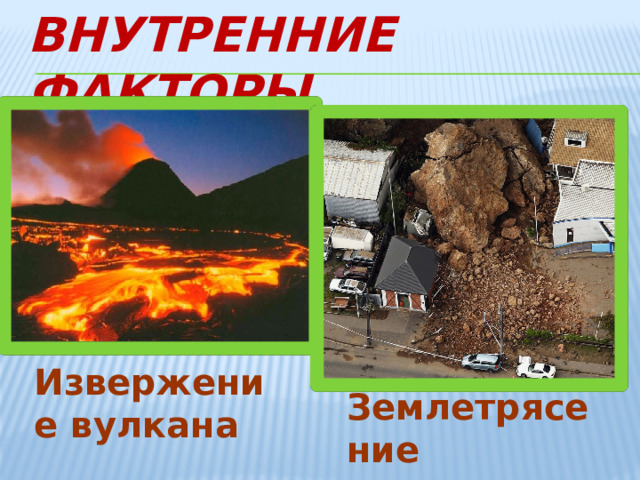Внутренние факторы Извержение вулкана Землетрясение 