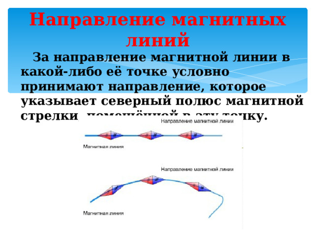 Определите направление магнитных линий стрелкой указано. Направление магнитных линий. Направление магнитной стрелки. За направлением магнитных линий. Северный полюс магнитной стрелки.