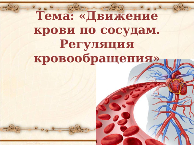Тема: «Движение крови по сосудам. Регуляция кровообращения» 