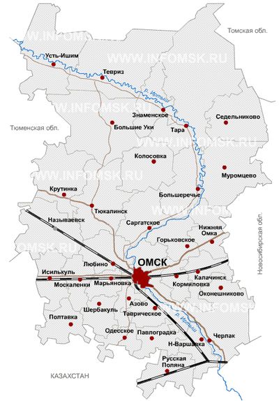 Омская область карта с населенными пунктами подробная с деревнями