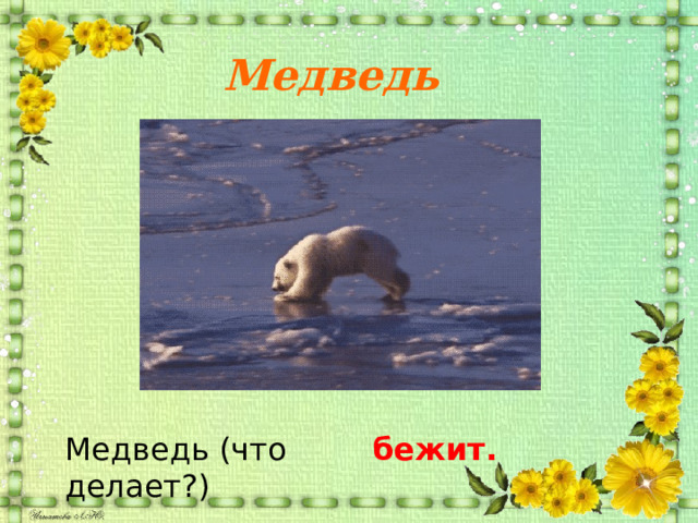 Медведь Медведь (что делает?) бежит. 