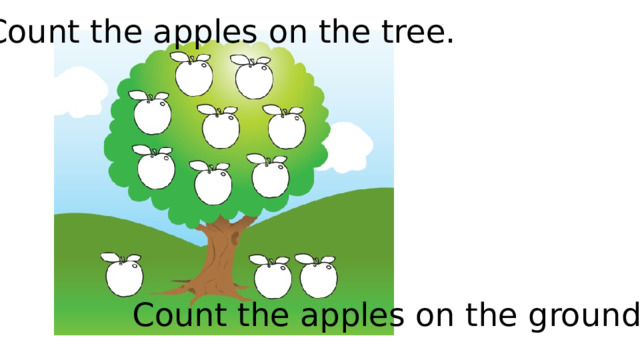 Count the apples on the tree. Count the apples on the ground. 