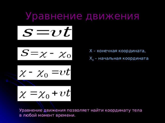 Конечная координата тела